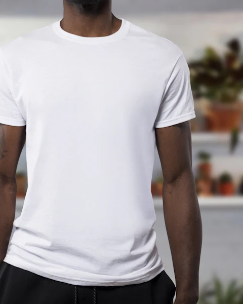 Person wearing a plain white t-shirt